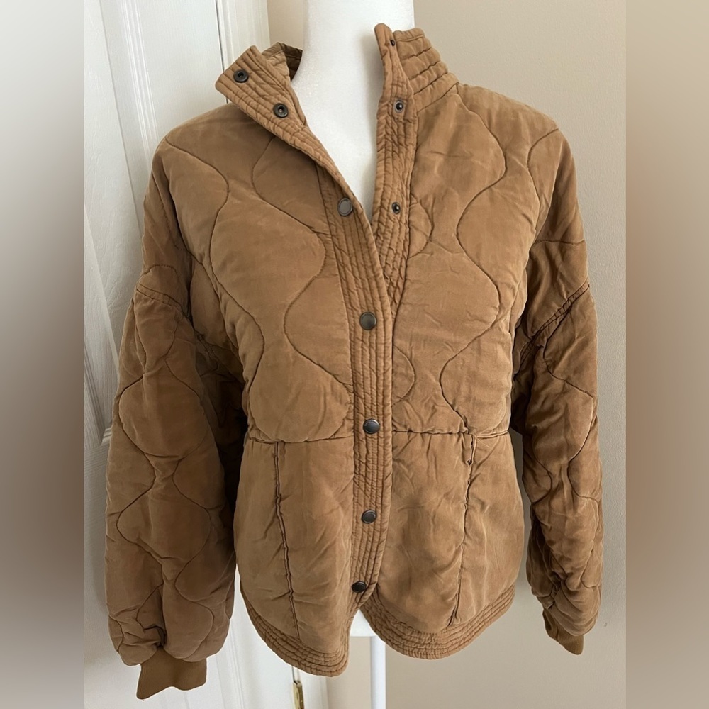 Blank NYC Anthropologie Drop Shoulder Oversized Boxy Quilted Tan Chai Tea Jacket